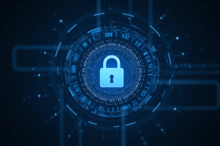 Cyfrowy zamek z kluczem, symbolizujący bezpieczeństwo danych online i szyfrowanie.