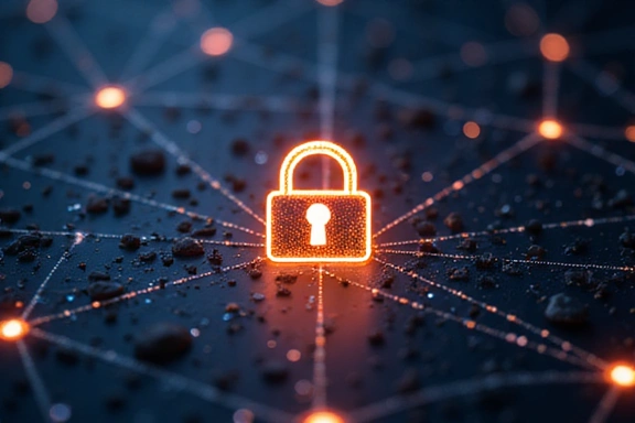 Cybersecurity lock icon on a digital background